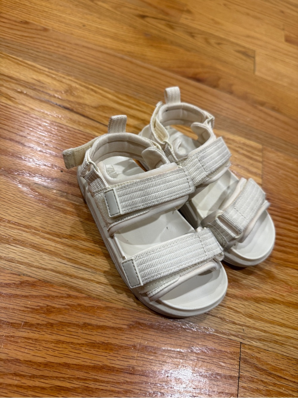 Zara Cream Strap Kids Sandals with Double Velcro
